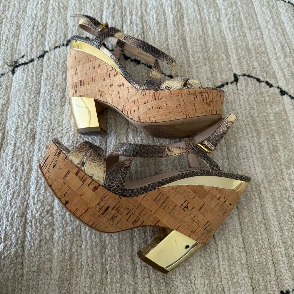 MIU MIU SNAKESKIN AND GOLD WEDGE SIZE 371/2